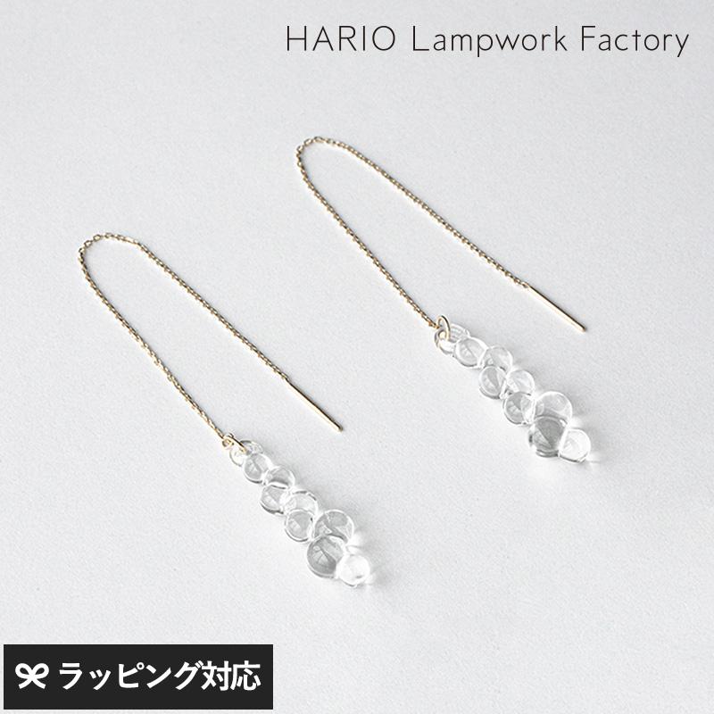 ピアス レディース チェーン ガラス 日本製 ゴールド K10 HARIO 