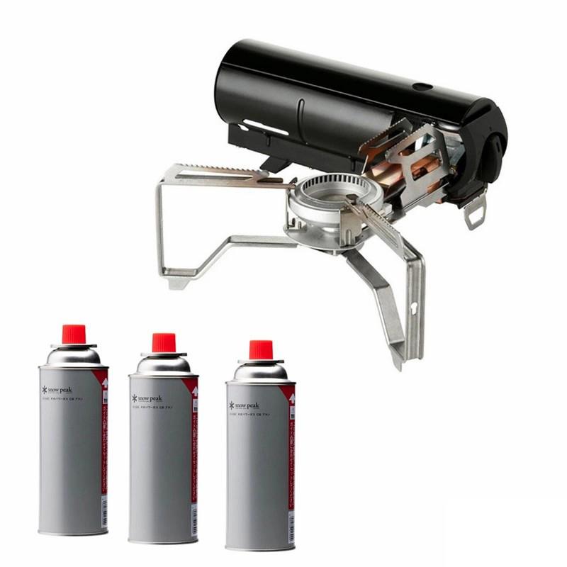 スノーピーク シングルコンロ &CAMPバーナー【ブラック】+ギガパワーガスCBブタン×3【4点セット】   ブラック snow peak（スノーピーク） シングルコンロ HOME&CAMPバーナー