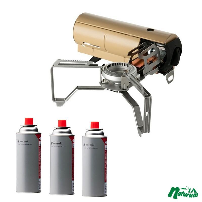 スノーピーク シングルコンロ &CAMPバーナー【カーキ】+ギガパワーガスCBブタン×3【4点セット】   カーキ snow peak（スノーピーク） シングルコンロ HOME&CAMPバーナー カーキ