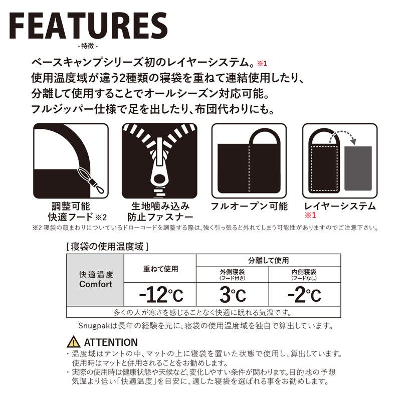 封筒型シュラフ スナグパック ベースキャンプ スリープシステム デザートタン×オリーブ｜naturum-od｜07