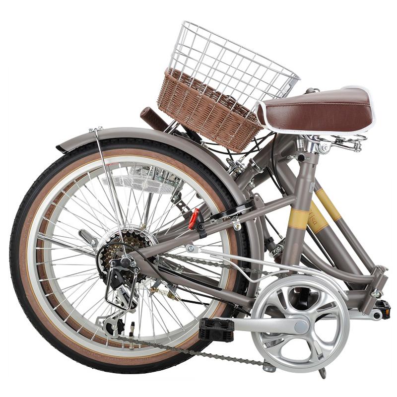 新品　折りたたみ自転車 グレー バスケット付　エリーサFDB206（モカグレー） 折りたたみ自転車 キャプテンスタッグ エリーサ FDB206 6段変速 20