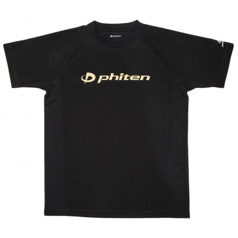 トレーニングウェア phiten RAKUシャツ SPORTS 半袖Tシャツ メンズ/レディース SMOOTH DRY L ブラック×金ロゴ｜naturum-od