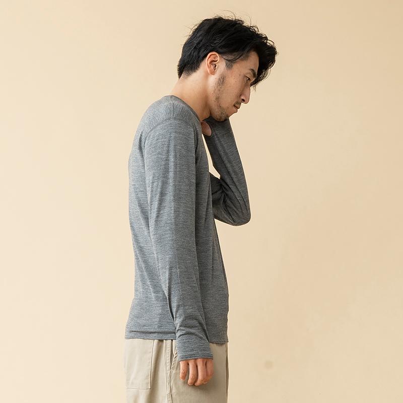 アンダーウェア(メンズ) ハイランダー メリノウール100%  日本国内縫製 インナー ロングスリーブ Tee L チャコール｜naturum-od｜14