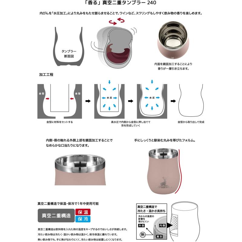 カップ キャプテンスタッグ 「香る」真空二重タンブラー240 240ml シルバーミラー｜naturum-od｜02