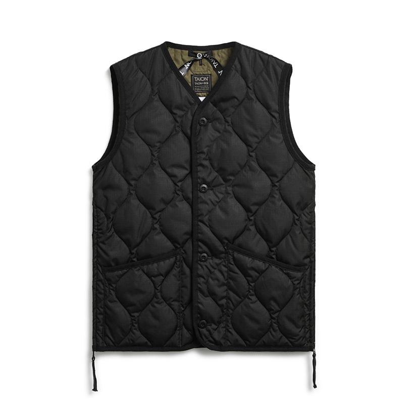 TAION ベスト(メンズ) ミリタリー Vネックボタン ダウンベスト  L  BLACK ベスト(メンズ) TAION ミリタリー Vネックボタン ダウンベスト L BLACK