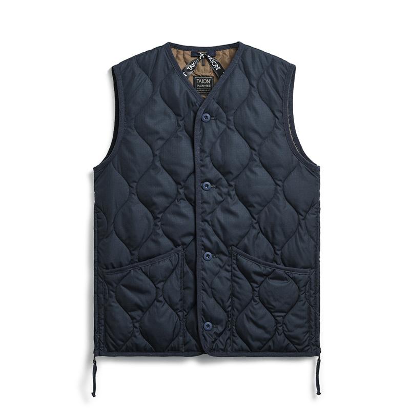 TAION ベスト(メンズ) ミリタリー Vネックボタン ダウンベスト  M  D.NAVY ベスト(メンズ) TAION ミリタリー Vネックボタン ダウンベスト M D
