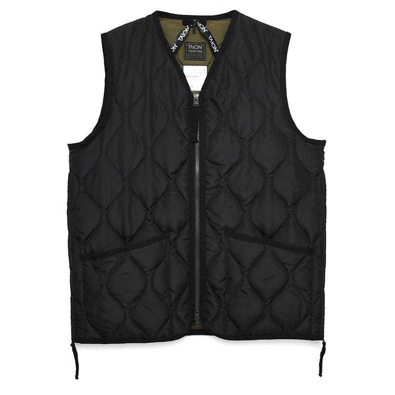 TAION ベスト(メンズ) ミリタリー Vネックジップ ダウンベスト  L  BLACK ベスト(メンズ) TAION ミリタリー Vネックジップ ダウンベスト L BLACK
