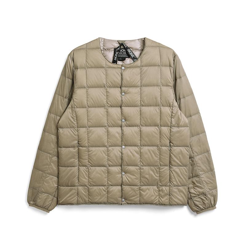TAION ジャケット(レディース) クルーネックボタン インナーダウンジャケット  L  KHAKI ジャケット(レディース) TAION クルーネックボタン インナーダウン