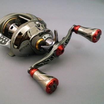 リールカスタムパーツ LIVRE フルコンプ クランク シマノ用 左巻き 90mm TIR(チタン×レッド)