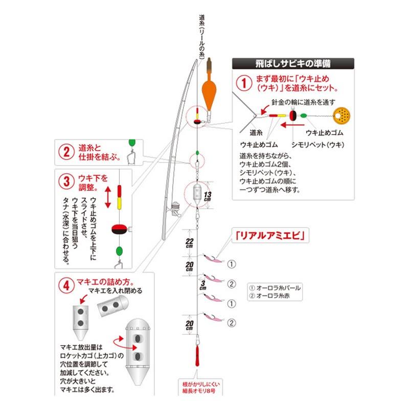 ハヤブサ 上カゴサビキセット リアルアミエビ 5本鈎 鈎8/ハリス3 赤｜naturum-outdoor｜02