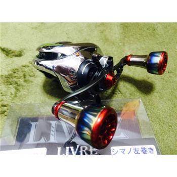 リールカスタムパーツ LIVRE フルコンプ クランク シマノ用 右巻き 110mm GMR(ガンメタ×レッド)の画像