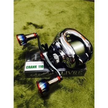 リールカスタムパーツ LIVRE フルコンプ クランク シマノ用 左巻き 110mm TIR(チタン×レッド)の画像