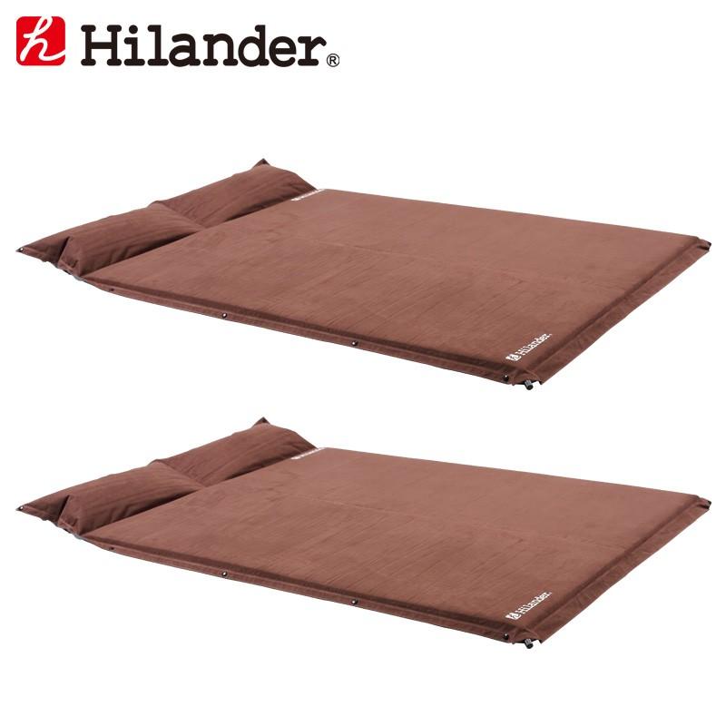 アウトドアマット ハイランダー スエードインフレーターマット(枕付きタイプ) 5.0cm お得な2点セット ダブル(2本) ブラウン