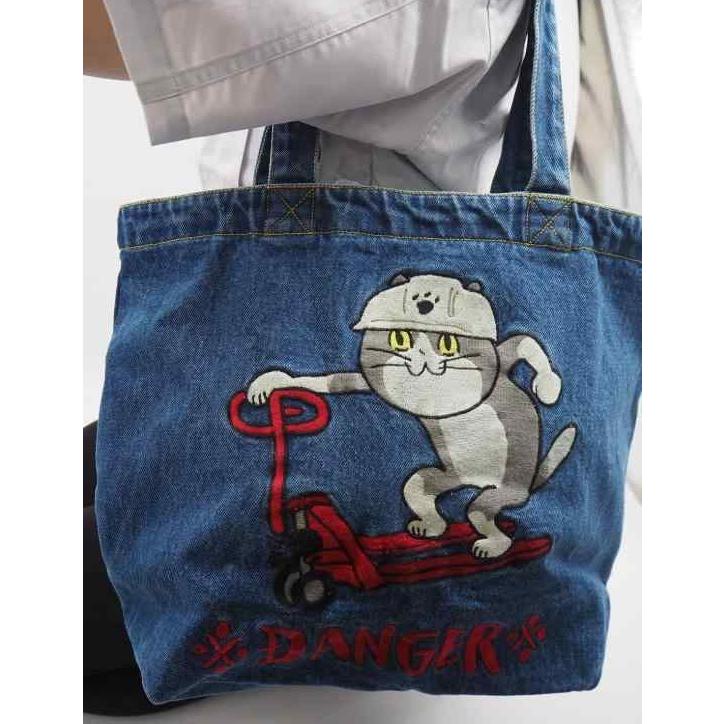 仕事猫 刺繍 B4 デニムトート DANGER MAC-006トートバッグ バッグ