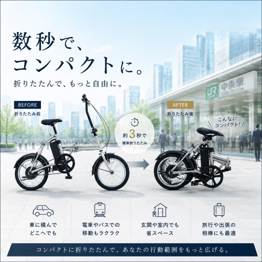 SUISUI NEW！電動アシスト自転車 折りたたみ 16インチ 電動自転車 通勤