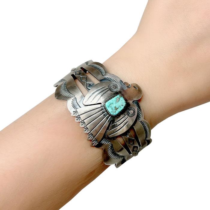 INDIAN JEWELRY NAVAJO ”Tim Yazzie“ Thunder Mt.Turquoise & Bird