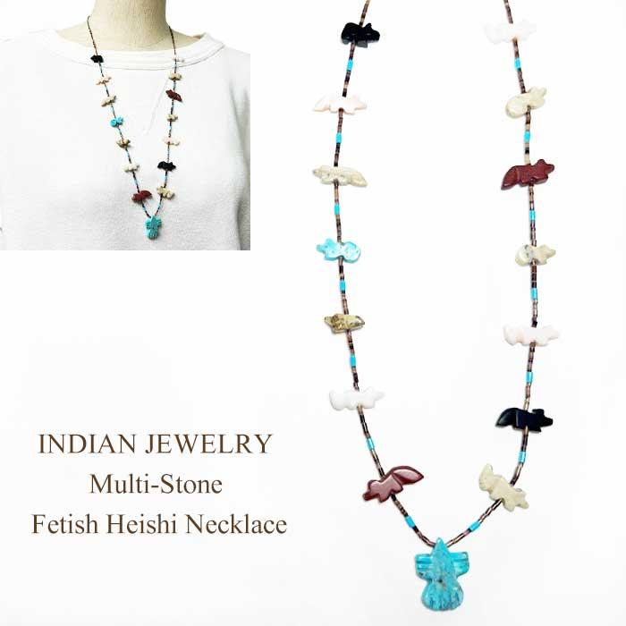 INDIAN JEWELRY Multi-Stone Fetish Heishi Necklace インディアン 