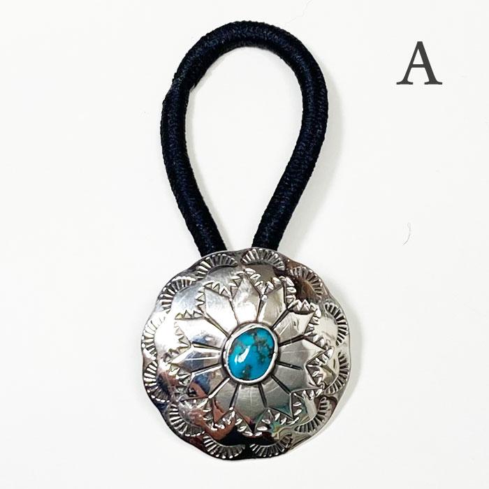 インディアンジュエリー ナバホ スタンプ シルバーコンチョ ヘアゴムINDIAN JEWELRY NAVAJO Turquoise Stamped Silver Concho Hair Tie｜navie｜02