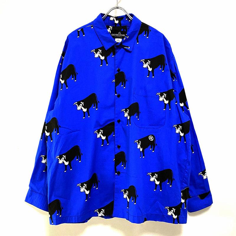 90's CACTUS CLUB COW PRINT SHIRTS JACKET MADE IN USA/BLUE : NAVIE