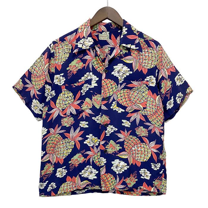 USED VINTAGE 50's ENSENADA HAWAIIAN SHIRTS アロハシャツ : NAVIE