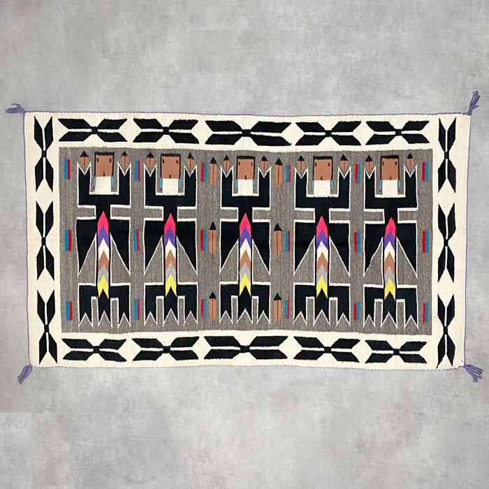 60s OLD NAVAJO HANDWOVEN YEI DESIGH WOOL RUG 89×15 ハンドメイド