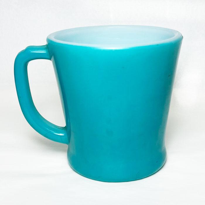 Vintage Anchor Hocking Fire King D-handle Mug Turquoise Blue Made  