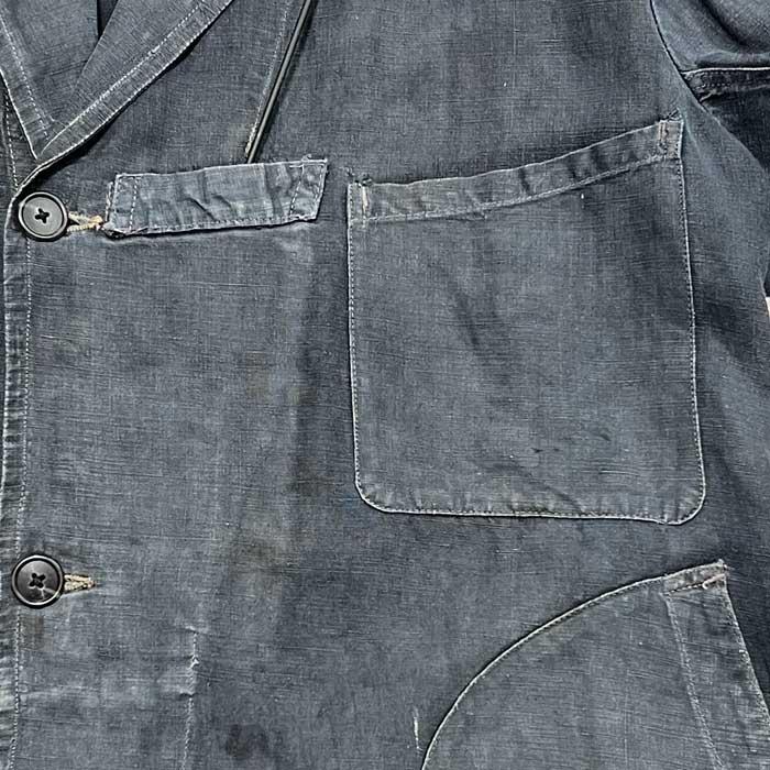 VINTAGE 40's AU MOLINE MAQUIGNON INDIGO LINEN COAT Made in France