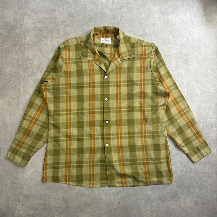 VINTAGE 60's ARROW DECTON PERMA IRON OPEN COLLAR LONGSLEEVE CHECK