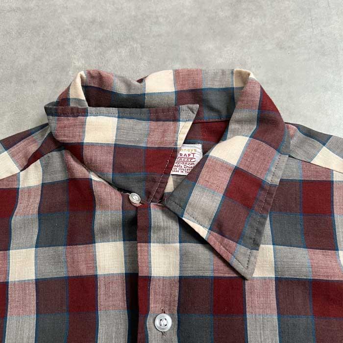 VINTAGE 60'S PENNEYS TOWN CRAFT PENN-PREST OPEN COLLAR CHECK LONG