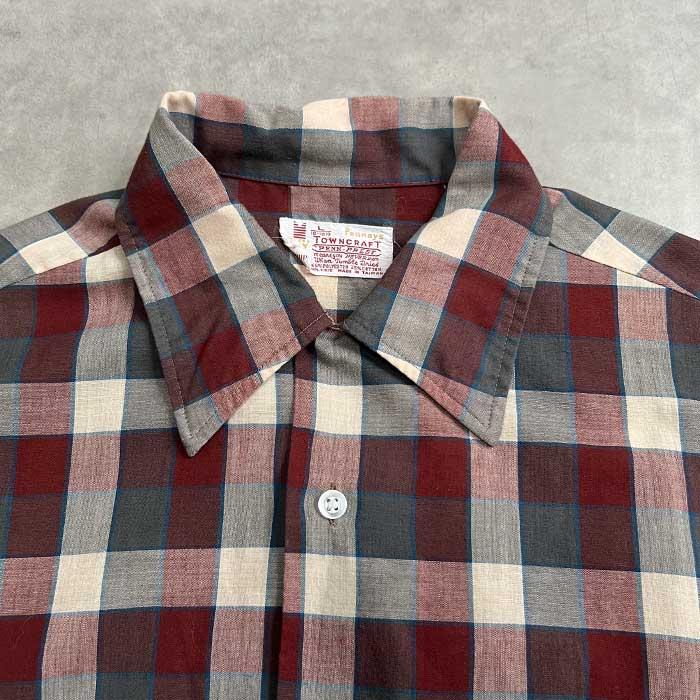 VINTAGE 60'S PENNEYS TOWN CRAFT PENN-PREST OPEN COLLAR CHECK LONG