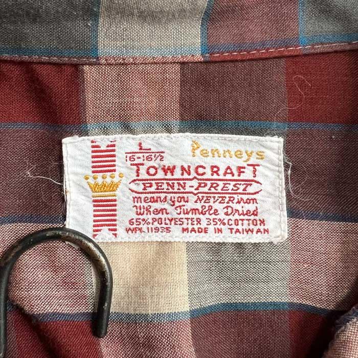 VINTAGE 60'S PENNEYS TOWN CRAFT PENN-PREST OPEN COLLAR CHECK LONG