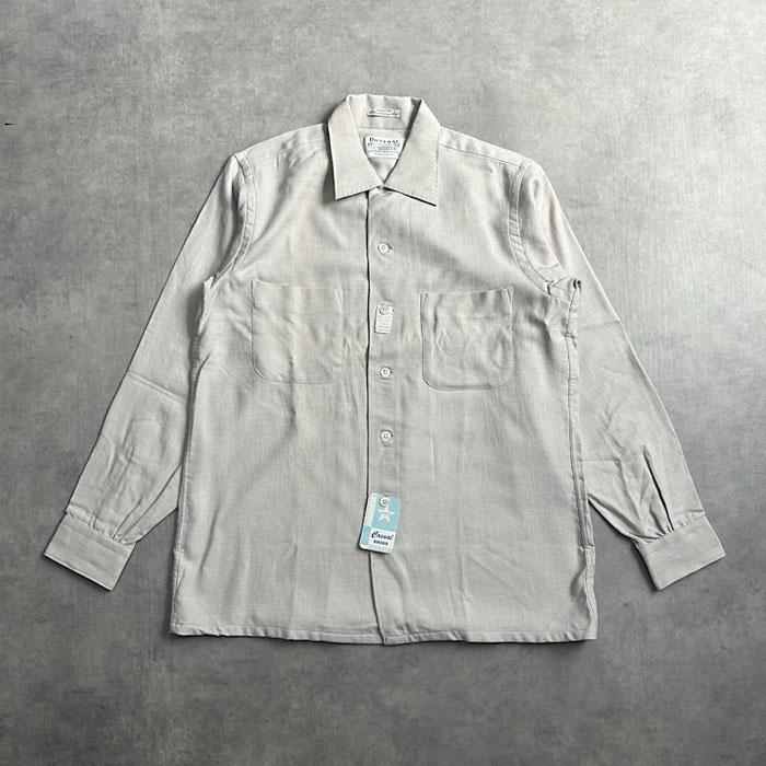 VINTAGE 50'S DONEGAL Rayon&Wool OPEN COLLAR LONG SLEEVE SHIRT 50