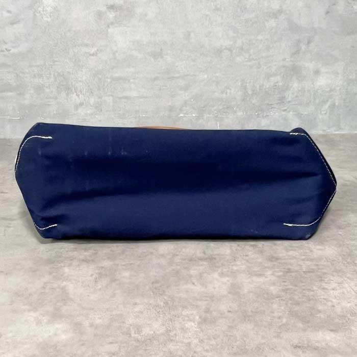 L.L.Bean L.L.BEAN LEATHER HANDLE TOTE BAG Made in USA NAVY/NATURAL