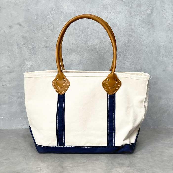L.L.Bean L.L.BEAN LEATHER HANDLE TOTE BAG Made in USA NAVY/NATURAL
