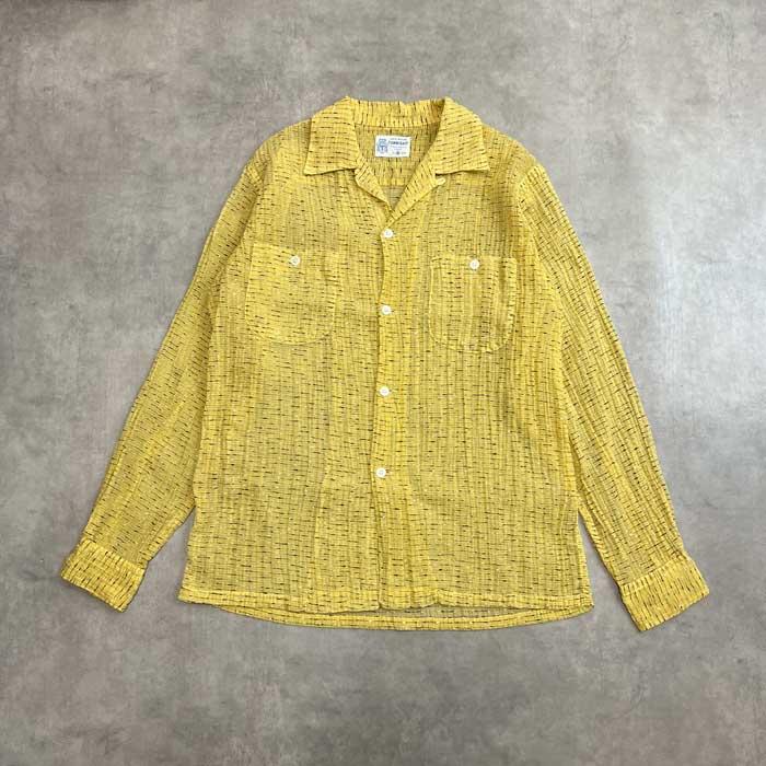 50'S TOWN CRAFT Lined Nylon Long Sleeve Open Collar Shirts YELLOW