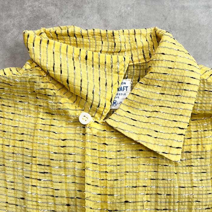 50'S TOWN CRAFT Lined Nylon Long Sleeve Open Collar Shirts YELLOW