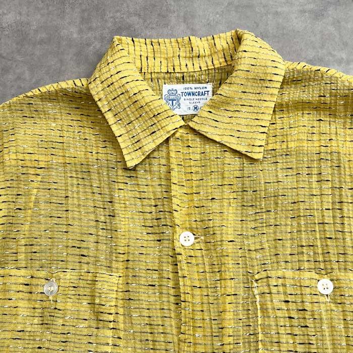 50'S TOWN CRAFT Lined Nylon Long Sleeve Open Collar Shirts YELLOW