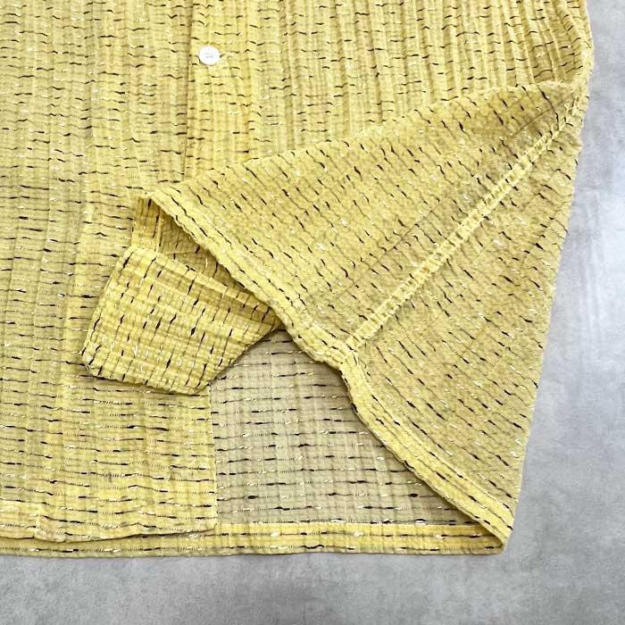 50'S TOWN CRAFT Lined Nylon Long Sleeve Open Collar Shirts YELLOW