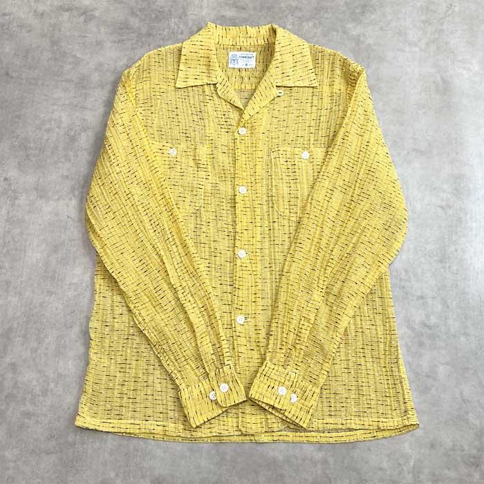 50'S TOWN CRAFT Lined Nylon Long Sleeve Open Collar Shirts YELLOW