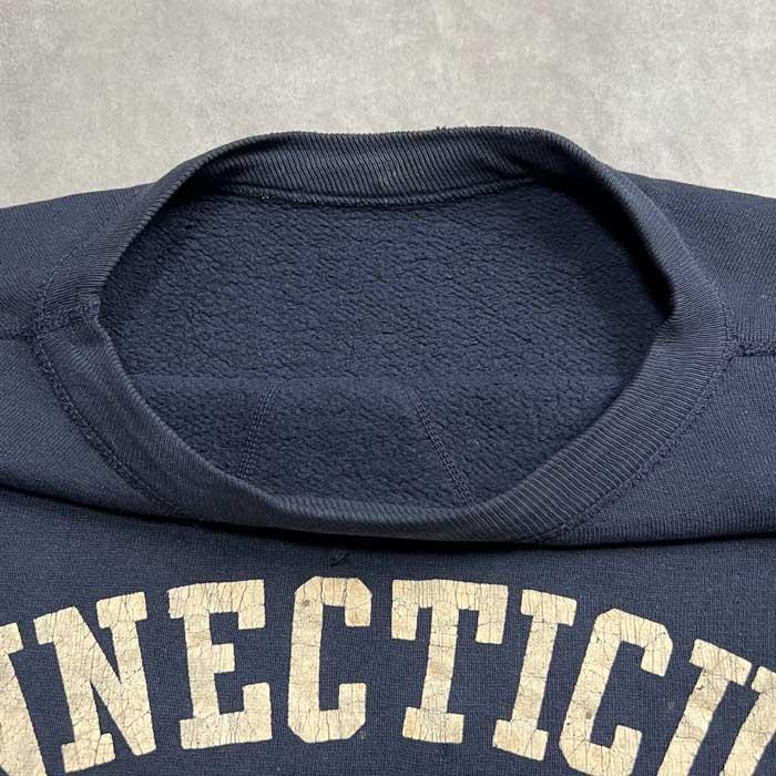 50'S Vintage Front V Set in Sleeve College Logo Sweat Shirts NAVY