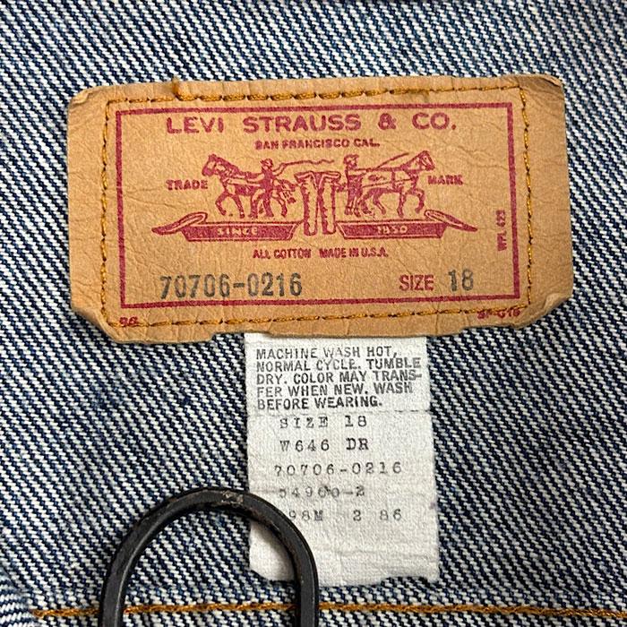 80's LEVI'S 70706-0216 Denim Trucker Jacket SIZE/16 Made in USA 80