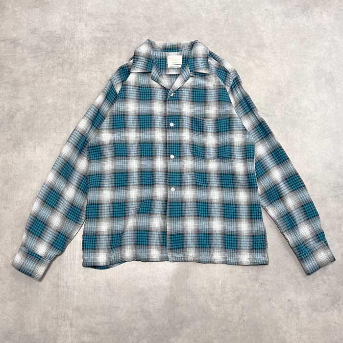 50'S GOLDEN WALDORF Rayon Ombre Check Open Collar Box Long 50'S GOLDEN WALDORF Rayon Ombre Check Open Collar Box Long