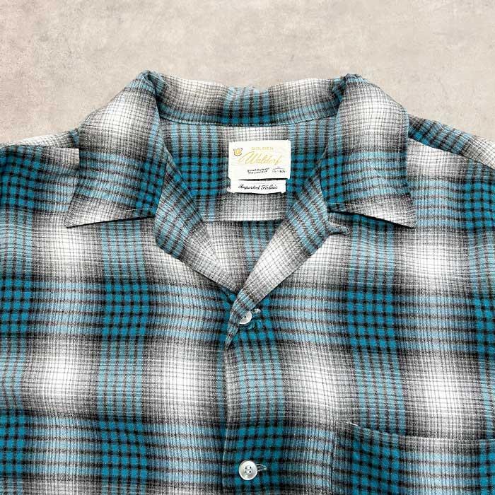 50'S GOLDEN WALDORF Rayon Ombre Check Open Collar Box Long 50'S GOLDEN WALDORF Rayon Ombre Check Open Collar Box Long