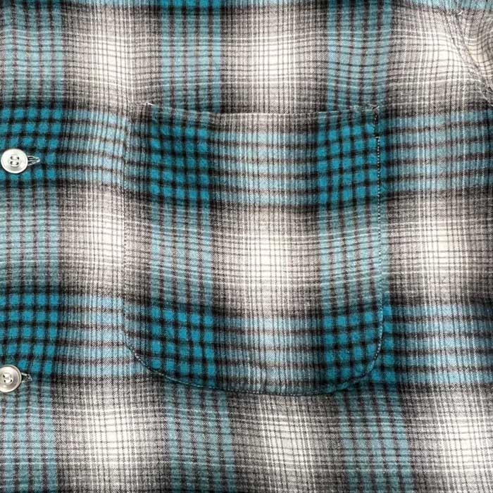 50'S GOLDEN WALDORF Rayon Ombre Check Open Collar Box Long Sleeve