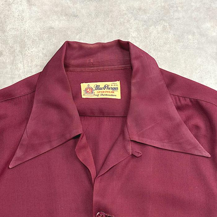 50'S Mac Phergus Sports Wear Rayon Open Collar Box Shirt Burgundy