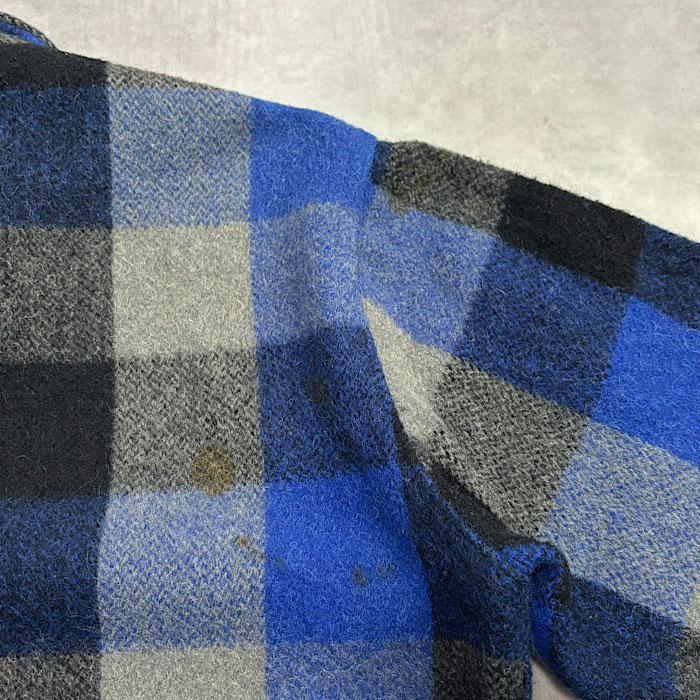 60's CHIPPEWA WOOLENS Block Check Wool Shirt M/Blue Made in USA 60