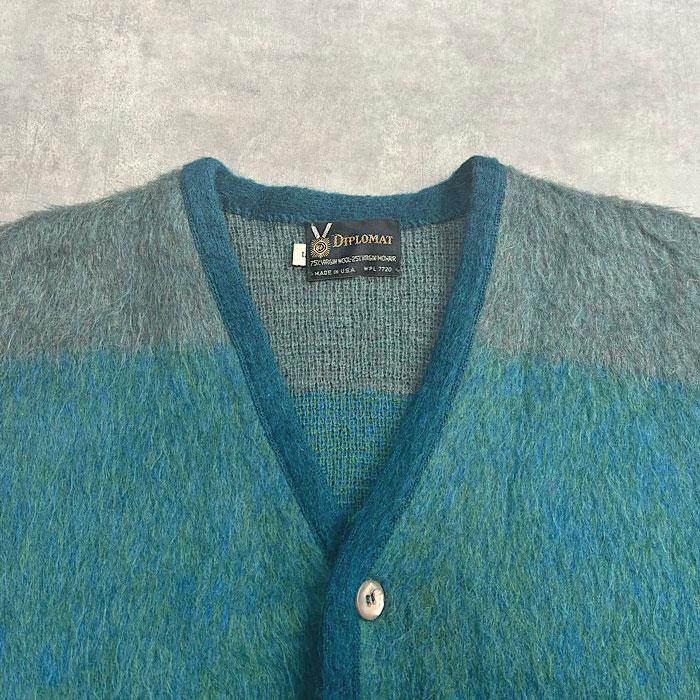 DIPLOMAT 60s XL Bigsize モヘアカーディガン 毛足長 緑 DIPLOMAT 60s XL Bigsize モヘアカーディガン 毛足長 緑