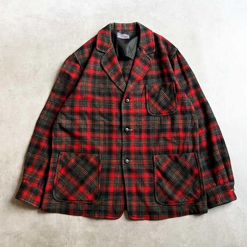 PENDLETON 50's Wool Check Tailor Jacket L/RED,GRAY Made in USA 70