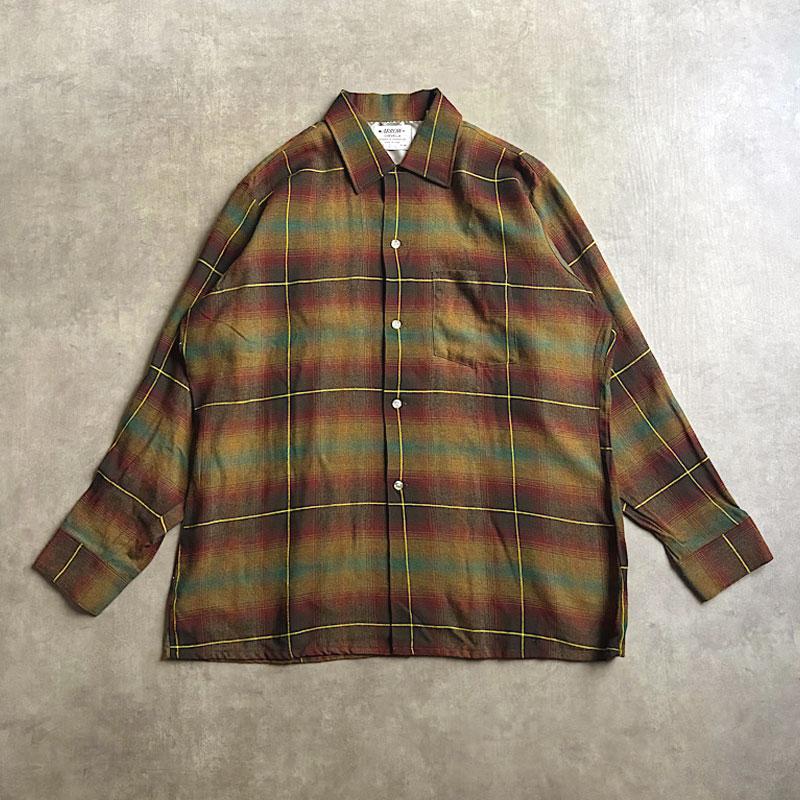 VINTAGE 50's ARROW Deadstock Shadow Plaid Long Sleeve Rayon