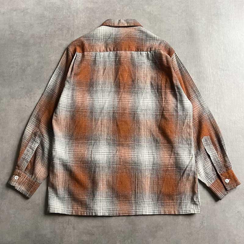 50'S MARK TWAIN Wool & Rayon Ombre Check Open Collar Box Shirts